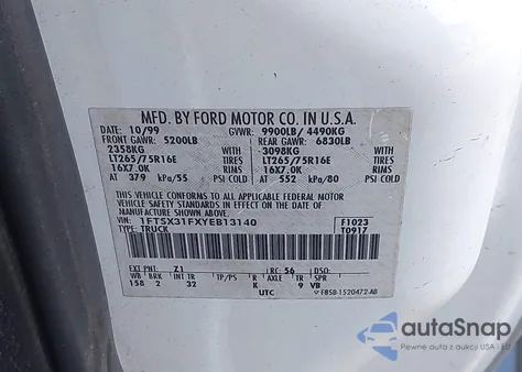 2000 Ford F-350 Lariat/Xl/Xlt from USA, damaged, VIN 1FTSX31FXYEB13140